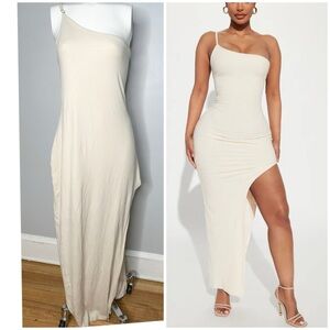 FASHION NOVA Elegant Cream One-Shoulder MAXI Dress-NWT-2X